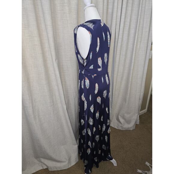 Veronica M Navy Feather Print Maxi Dress - Picture 3 of 8
